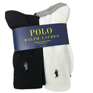 Polo Ralph Lauren Classic Sport 6-Pair Men's CREW  Socks GRAY/WHITE/BLACK